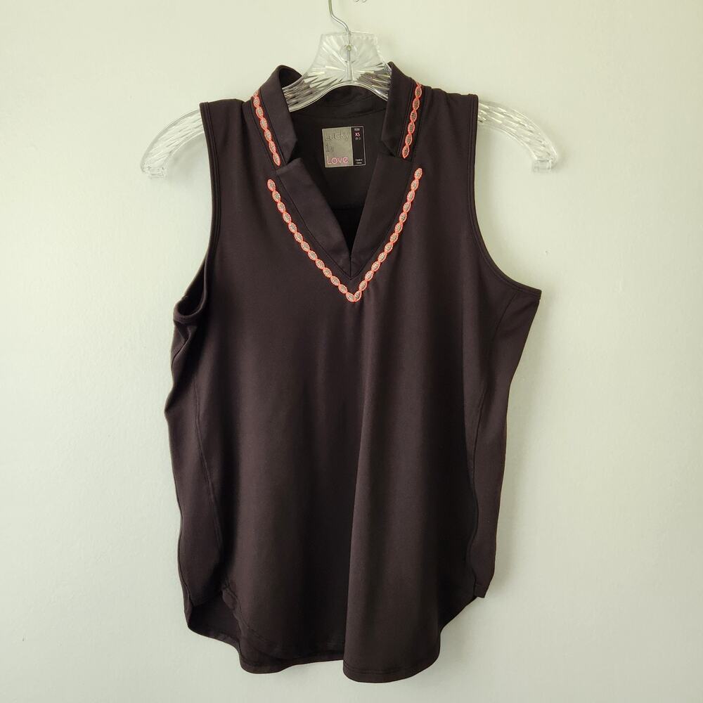 Lucky In Love Tank Top Women's XS Black Activewear Sporty Tenniscore Athleisure